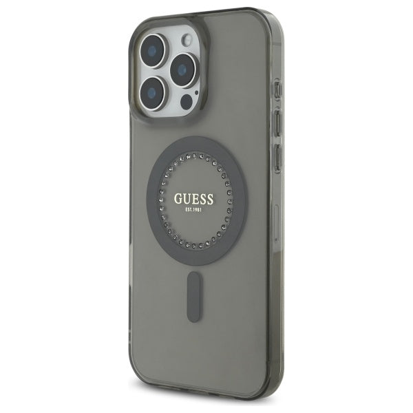 MagSafe Case for Apple iPhone 16 Pro, Guess, IML Rhinestone, Black