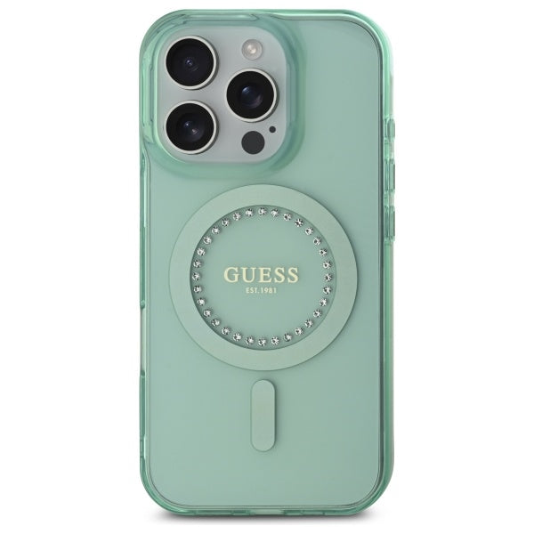MagSafe Hülle für Apple iPhone 16 Pro, Guess, IML Rhinestone, Grün