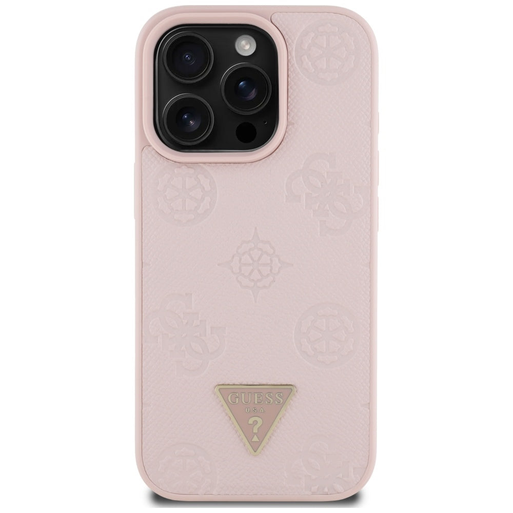 MagSafe Case for Apple iPhone 16 Pro, Guess, Peony Grained Hot Stamp Triangle, Pink