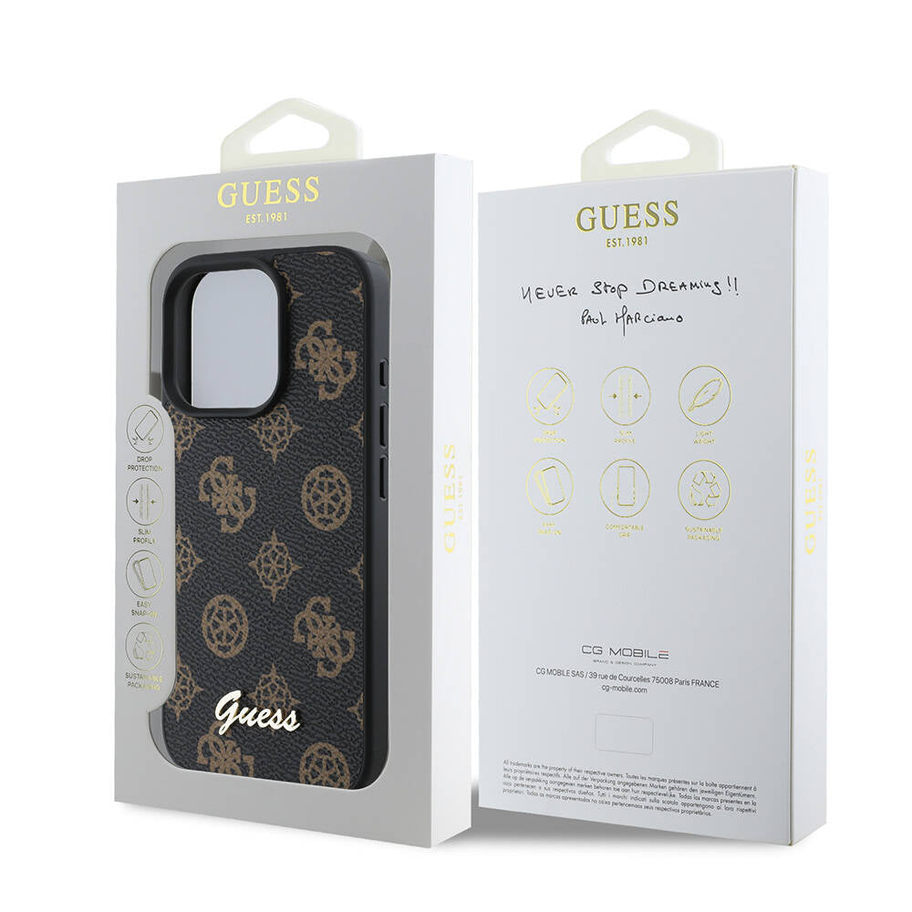 MagSafe Case for Apple iPhone 16 Pro, Guess, Peony Script, Black