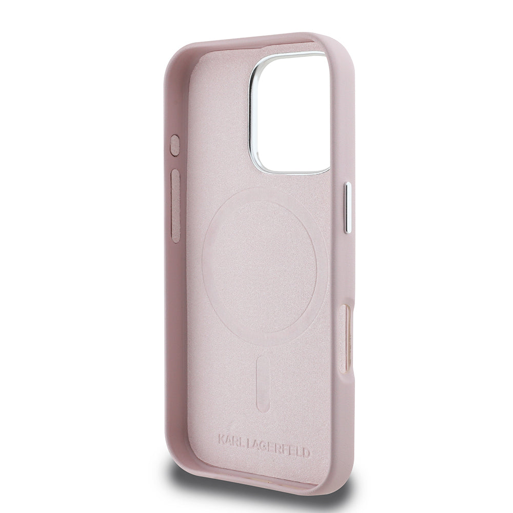 MagSafe Hülle für Apple iPhone 16 Pro, Karl Lagerfeld, FW Metal Plate, Rosa