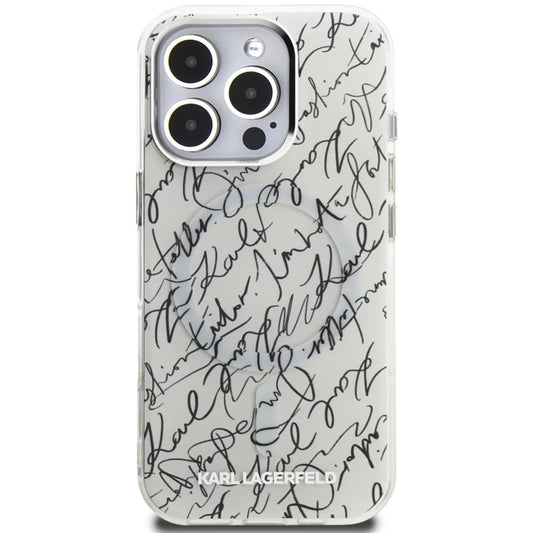 MagSafe Case for Apple iPhone 16 Pro, Karl Lagerfeld, IML Karl Script Pattern, White