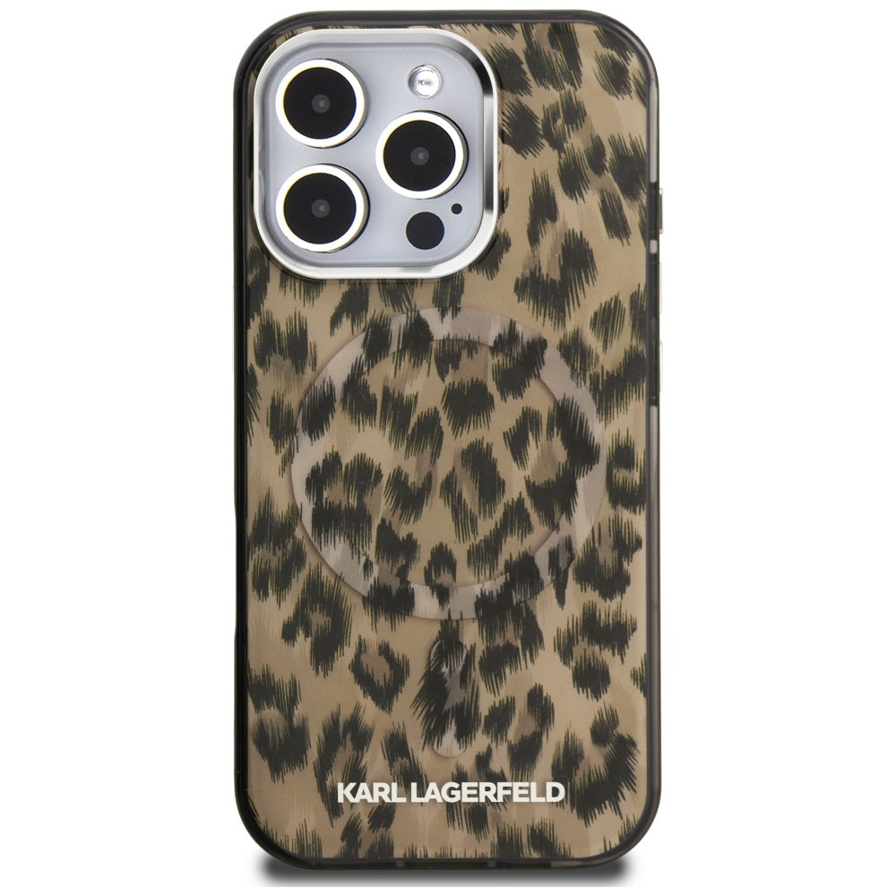 MagSafe Hülle für Apple iPhone 16 Pro, Karl Lagerfeld, IML Leopard Muster, Braun