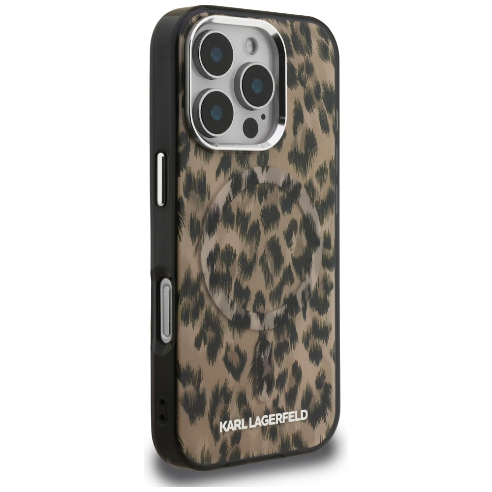 MagSafe Hülle für Apple iPhone 16 Pro, Karl Lagerfeld, IML Leopard Muster, Braun