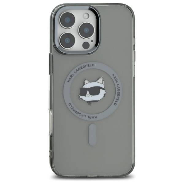 MagSafe Hülle für Apple iPhone 16 Pro, Karl Lagerfeld, IML Metal Choupette's Head, Schwarz