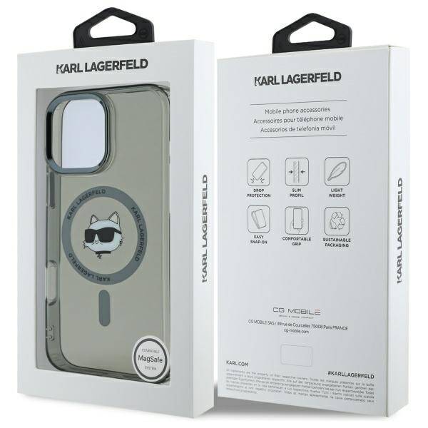 MagSafe Hülle für Apple iPhone 16 Pro, Karl Lagerfeld, IML Metal Choupette's Head, Schwarz