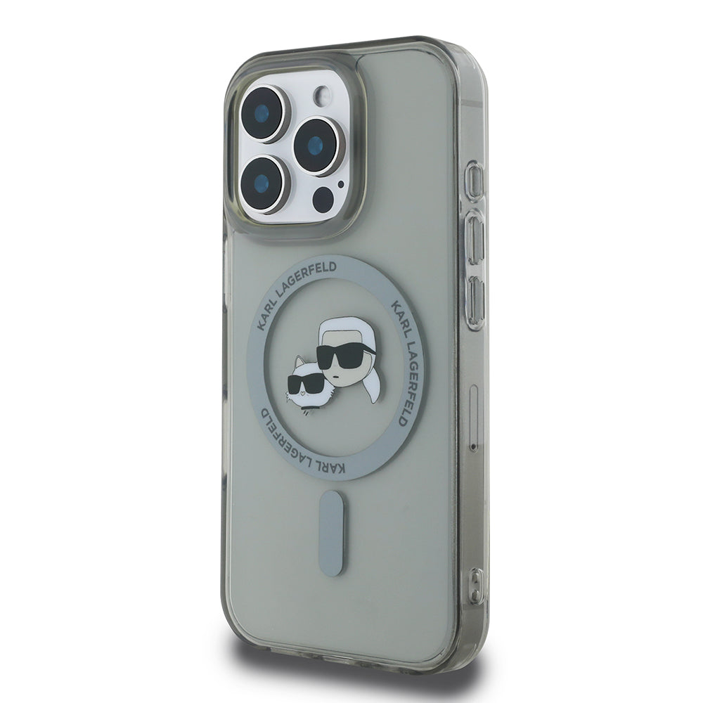 MagSafe Hülle für Apple iPhone 16 Pro, Karl Lagerfeld, IML Metal Karl & Choupette's Heads, Schwarz