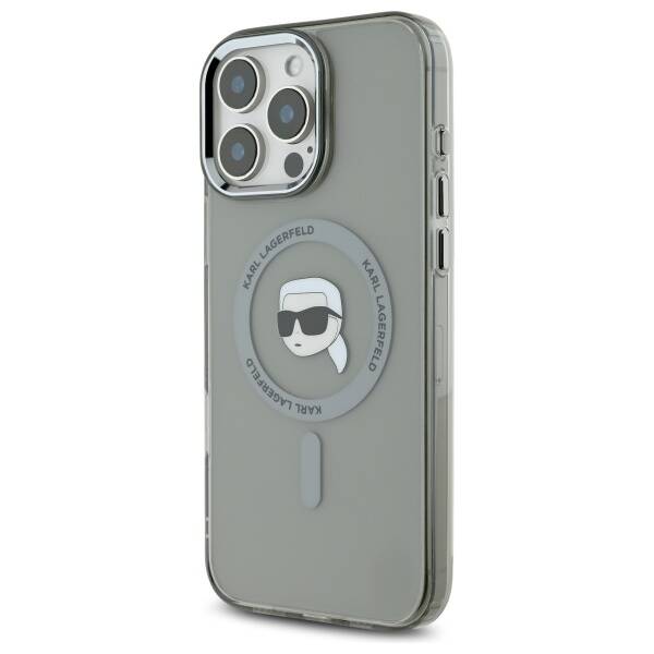 MagSafe Hülle für Apple iPhone 16 Pro, Karl Lagerfeld, IML Metal Karl's Head, Schwarz