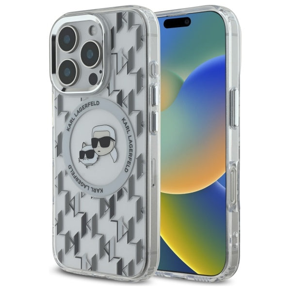 MagSafe Hülle für Apple iPhone 16 Pro, Karl Lagerfeld, IML Monogramm Karl & Choupette's Köpfe, Transparent