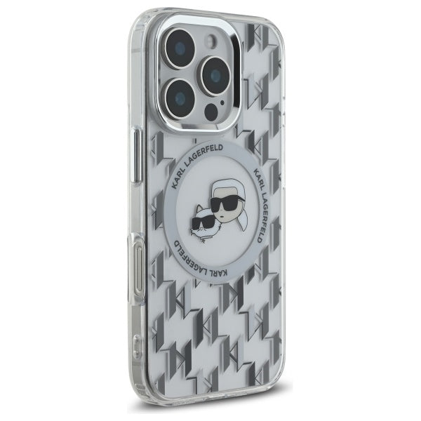 MagSafe Hülle für Apple iPhone 16 Pro, Karl Lagerfeld, IML Monogramm Karl & Choupette's Köpfe, Transparent