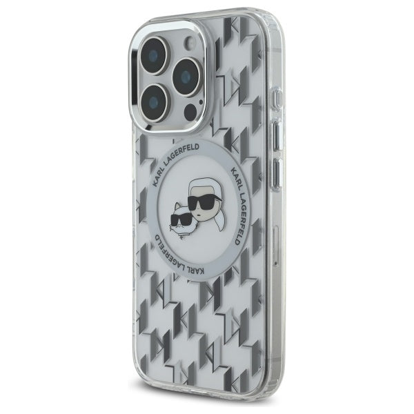 MagSafe Hülle für Apple iPhone 16 Pro, Karl Lagerfeld, IML Monogramm Karl & Choupette's Köpfe, Transparent