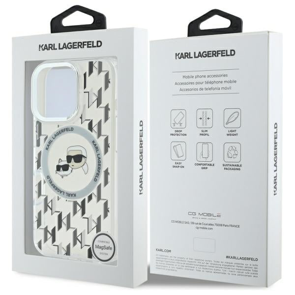 MagSafe Hülle für Apple iPhone 16 Pro, Karl Lagerfeld, IML Monogramm Karl & Choupette's Köpfe, Transparent