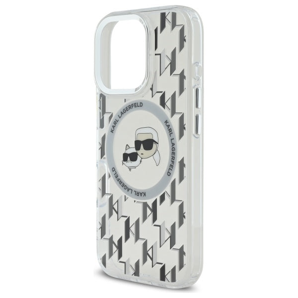 MagSafe Hülle für Apple iPhone 16 Pro, Karl Lagerfeld, IML Monogramm Karl & Choupette's Köpfe, Transparent