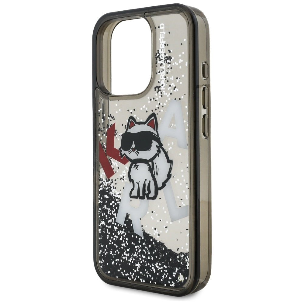 MagSafe Hülle für Apple iPhone 16 Pro, Karl Lagerfeld, Liquid Glitter Choupette Logo, Schwarz