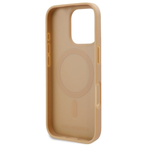 MagSafe Hülle für Apple iPhone 16 Pro, Karl Lagerfeld, Monogram Metal Logo, Beige