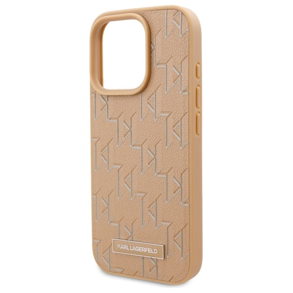 MagSafe Hülle für Apple iPhone 16 Pro, Karl Lagerfeld, Monogram Metal Logo, Beige