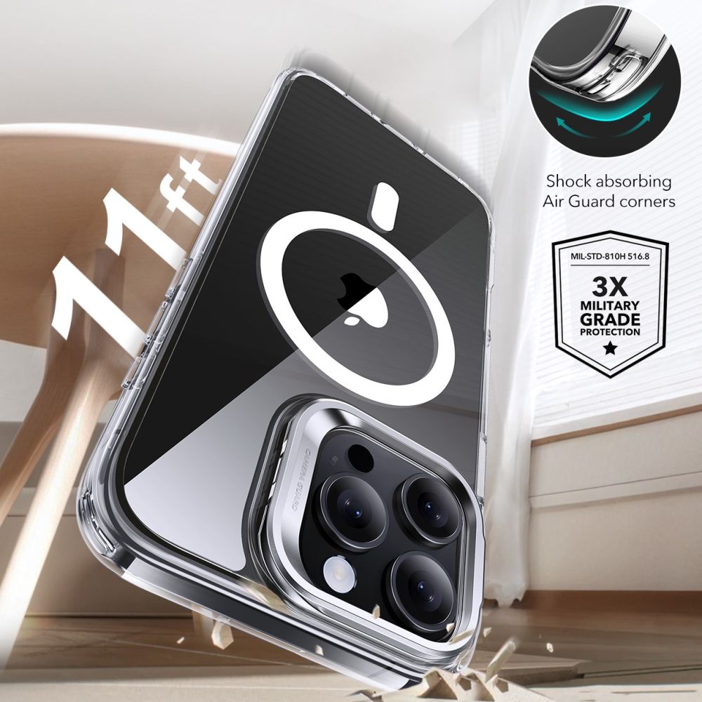 MagSafe Hülle für Apple iPhone 16 Pro Max, ESR, Classic Hybrid Kickstand mit Displayschutz, Transparent