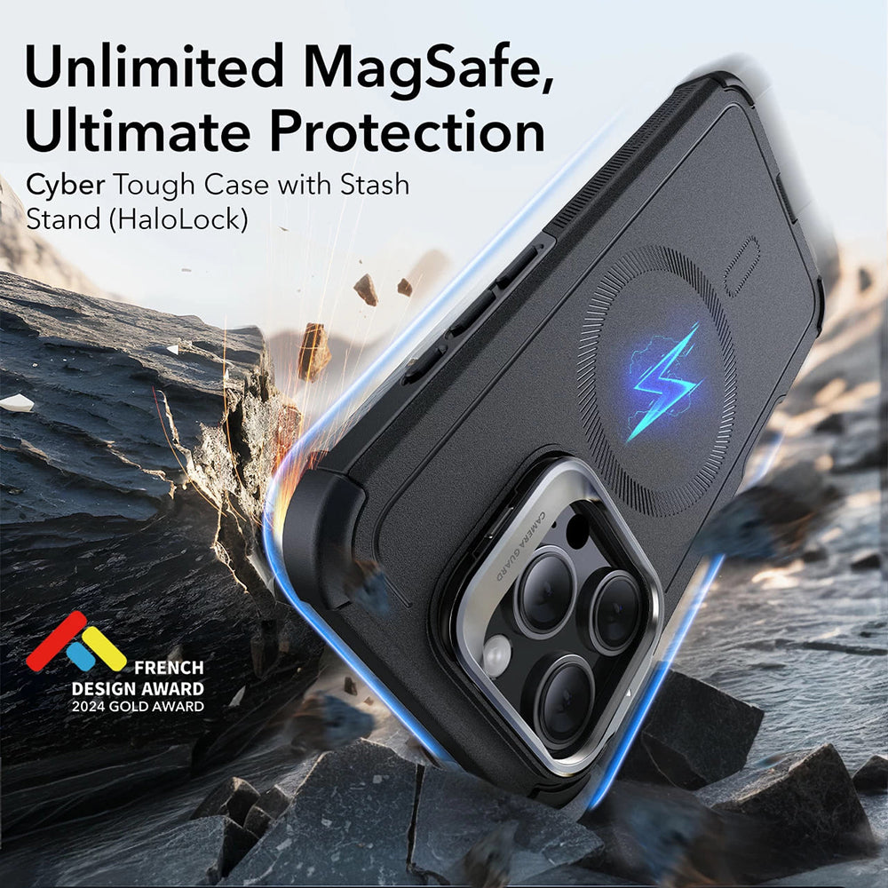 MagSafe Hülle für Apple iPhone 16 Pro Max, ESR, Cyber Armor Kickstand, Grün