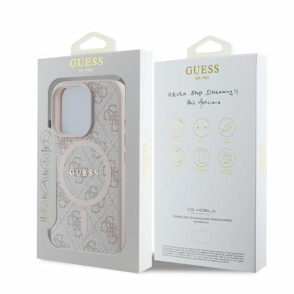 MagSafe Case for Apple iPhone 16 Pro Max, Guess, 4G Ring Classic Logo, Pink