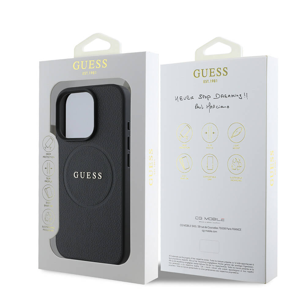 MagSafe Case for Apple iPhone 16 Pro Max, Guess, Grained Gold Ring, Black
