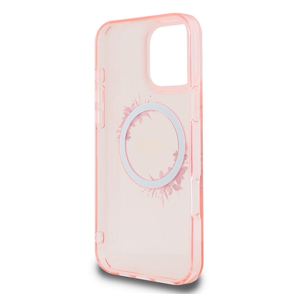 MagSafe Hülle für Apple iPhone 16 Pro Max, Guess, IML Flowers Wreath, Rosa