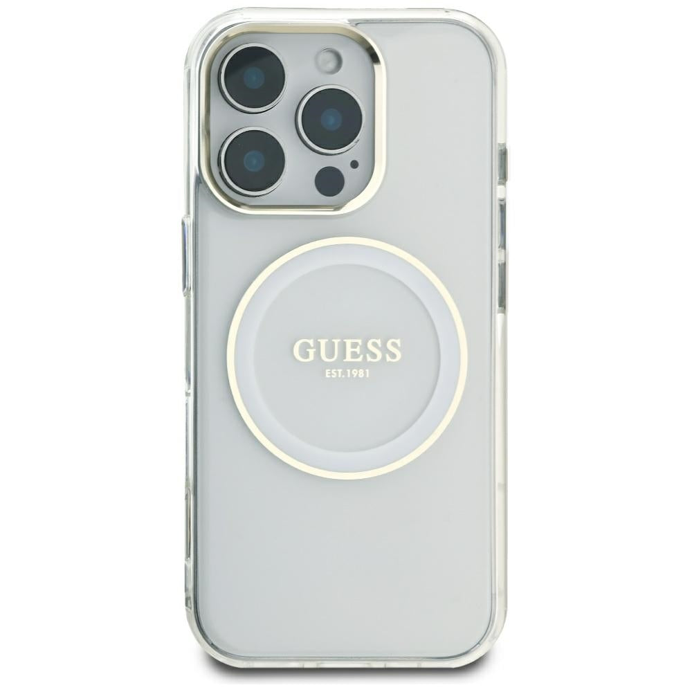 MagSafe Hülle für Apple iPhone 16 Pro Max, Guess, IML Metal Colored Circle, Weiß