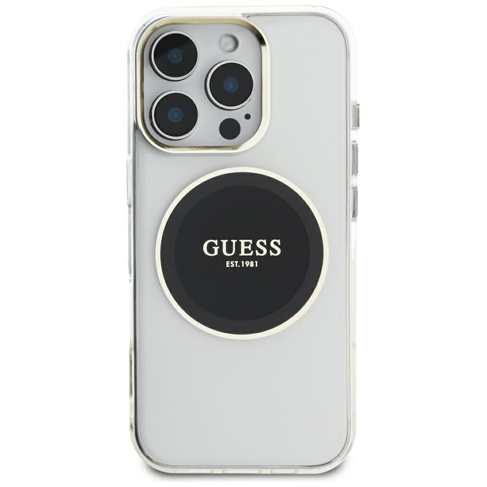MagSafe Hülle für Apple iPhone 16 Pro Max, Guess, IML Metal Colored Circle, Schwarz