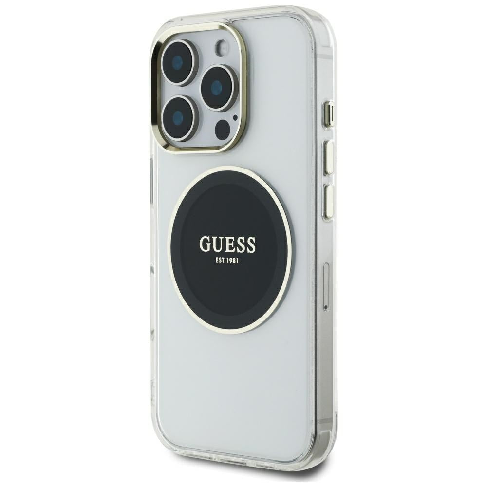 MagSafe Hülle für Apple iPhone 16 Pro Max, Guess, IML Metal Colored Circle, Schwarz