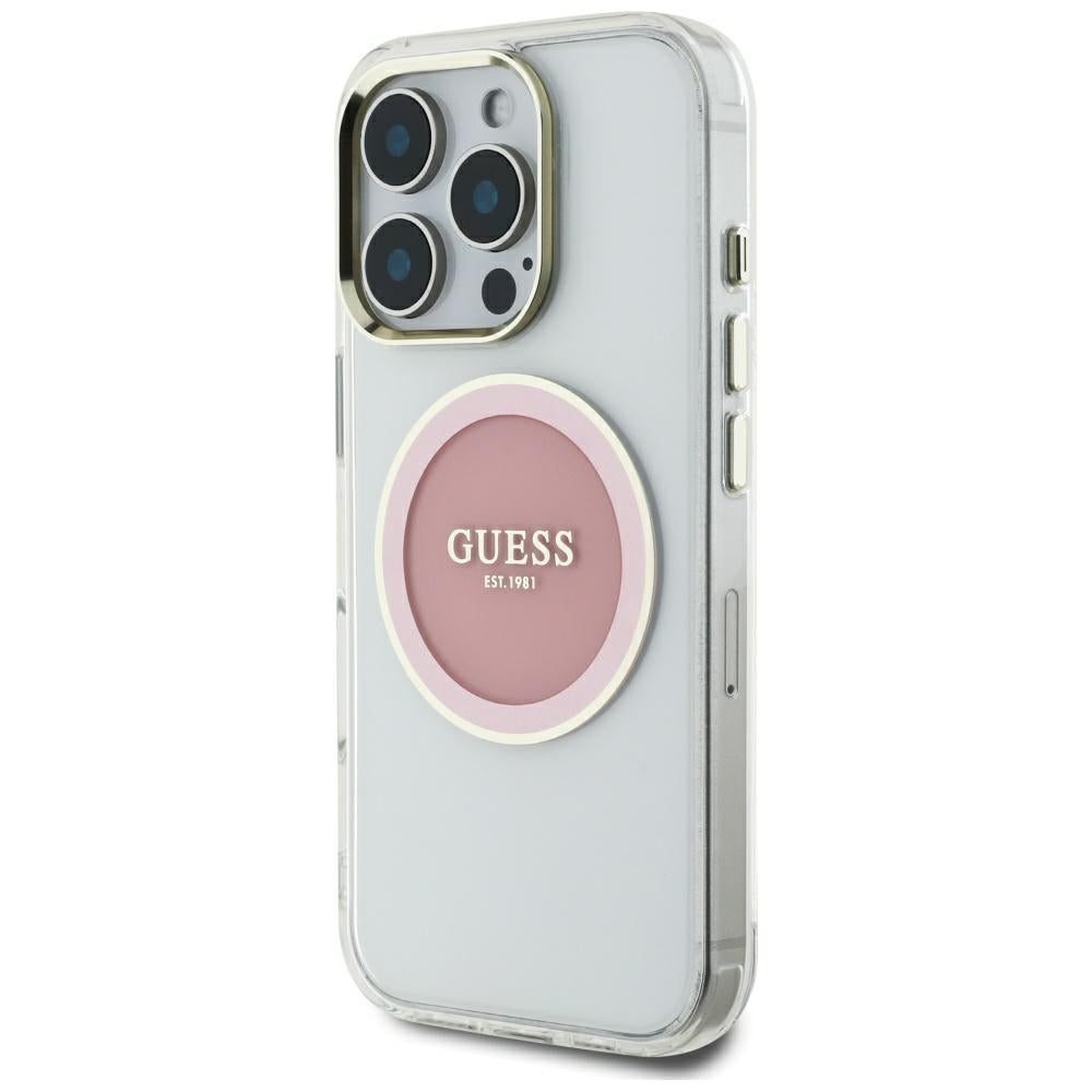 MagSafe Hülle für Apple iPhone 16 Pro Max, Guess, IML Metal Colored Circle, Rosa