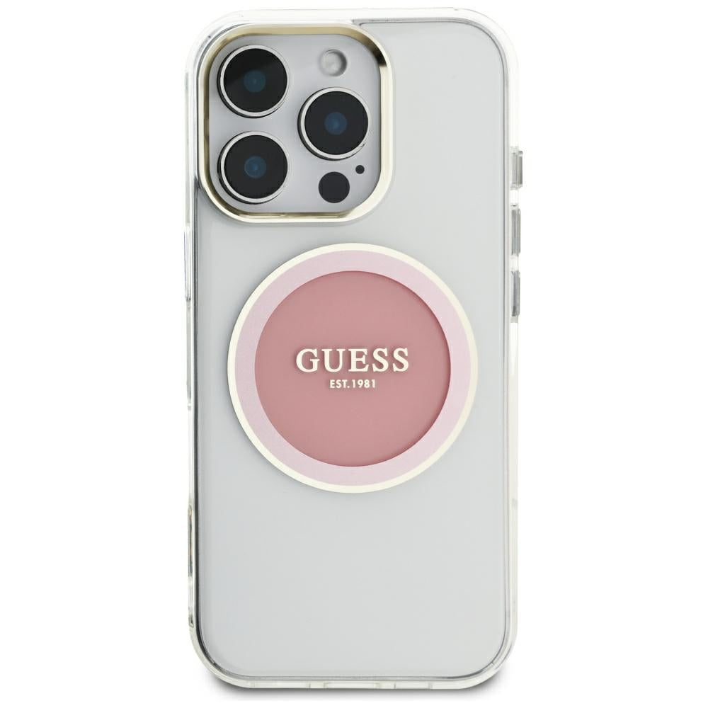 MagSafe Hülle für Apple iPhone 16 Pro Max, Guess, IML Metal Colored Circle, Rosa