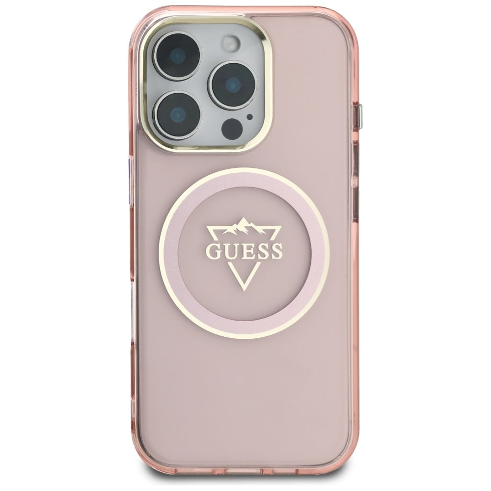 MagSafe Hülle für Apple iPhone 16 Pro Max, Guess, IML Metal Mountain Logo, Rosa