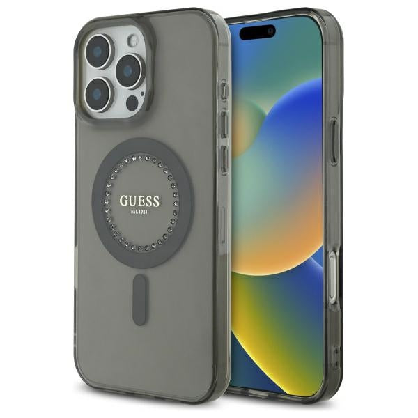 MagSafe Hülle für Apple iPhone 16 Pro Max, Guess, IML Rhinestone, Schwarz