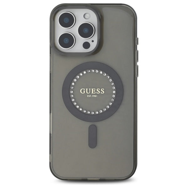 MagSafe Hülle für Apple iPhone 16 Pro Max, Guess, IML Rhinestone, Schwarz
