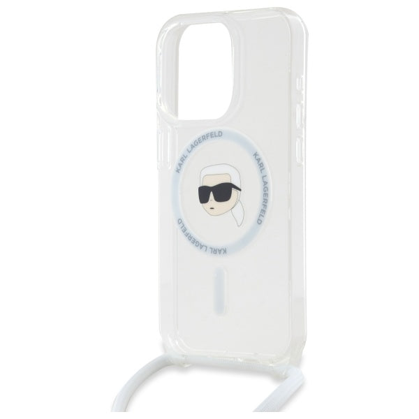 MagSafe Hülle für Apple iPhone 16 Pro Max, Karl Lagerfeld, IML Crossbody Karl's Head, Transparent