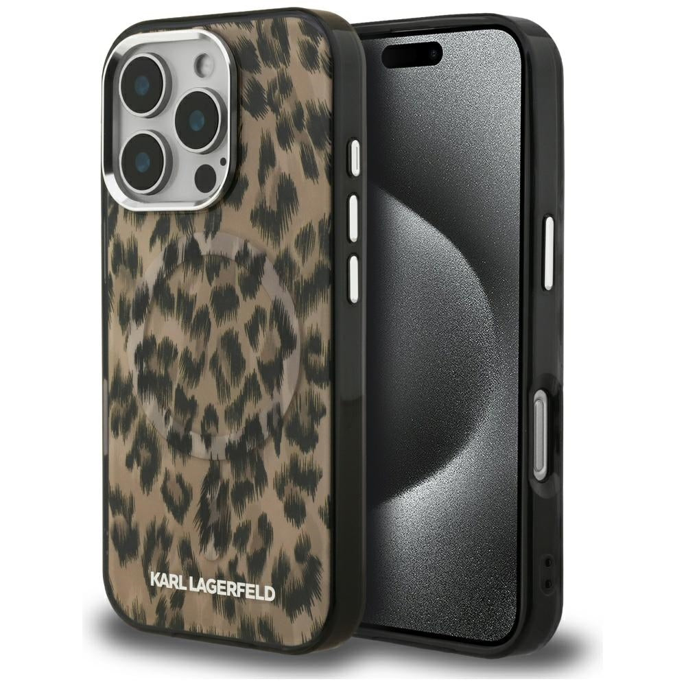 MagSafe Hülle für Apple iPhone 16 Pro Max, Karl Lagerfeld, IML Leopard Muster, Braun