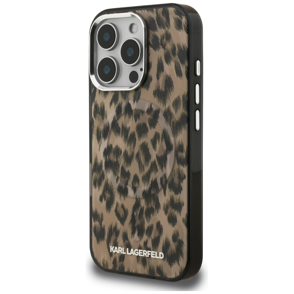 MagSafe Hülle für Apple iPhone 16 Pro Max, Karl Lagerfeld, IML Leopard Muster, Braun
