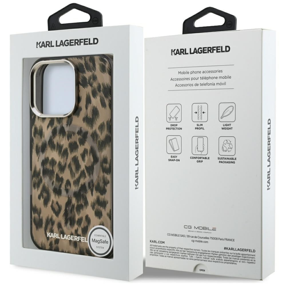 MagSafe Hülle für Apple iPhone 16 Pro Max, Karl Lagerfeld, IML Leopard Muster, Braun