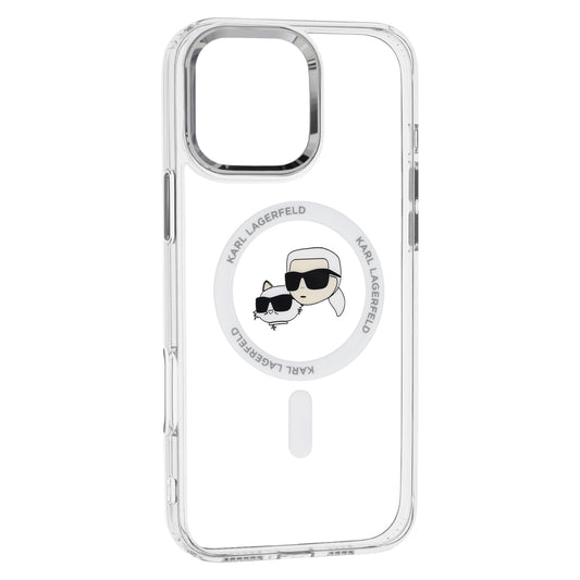 MagSafe Case for Apple iPhone 16 Pro Max, Karl Lagerfeld, IML Metal Karl & Choupette's Heads, White