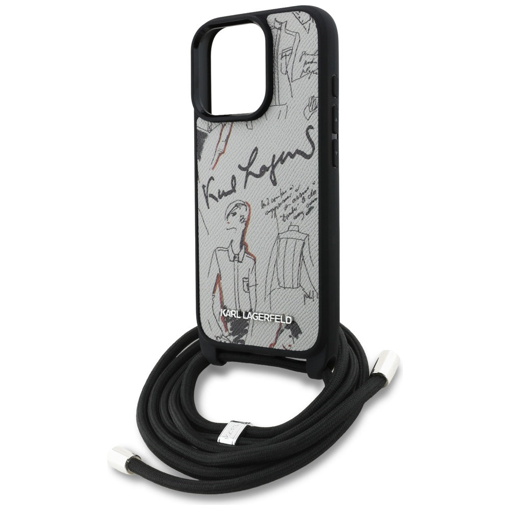 MagSafe Hülle für Apple iPhone 16 Pro Max, Karl Lagerfeld, Saffiano Crossbody, Grau