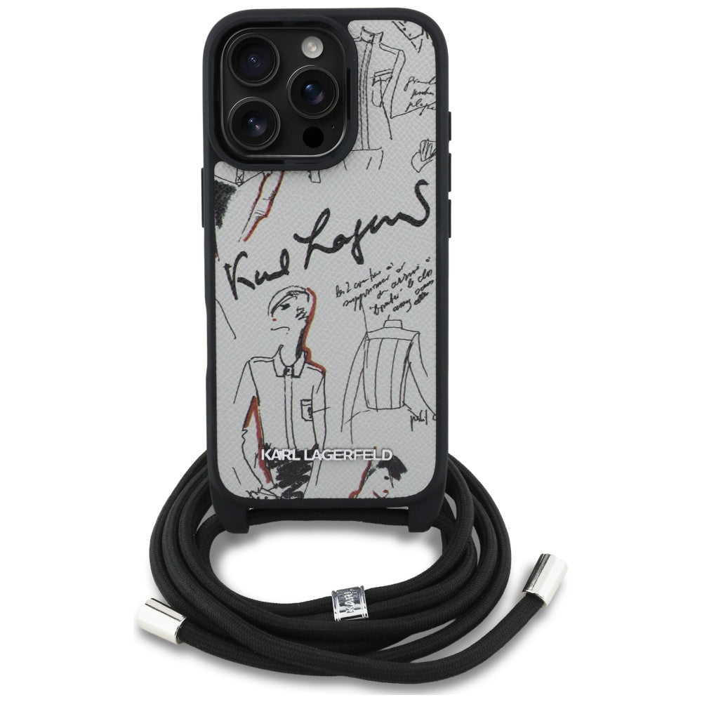 MagSafe Hülle für Apple iPhone 16 Pro Max, Karl Lagerfeld, Saffiano Crossbody, Grau