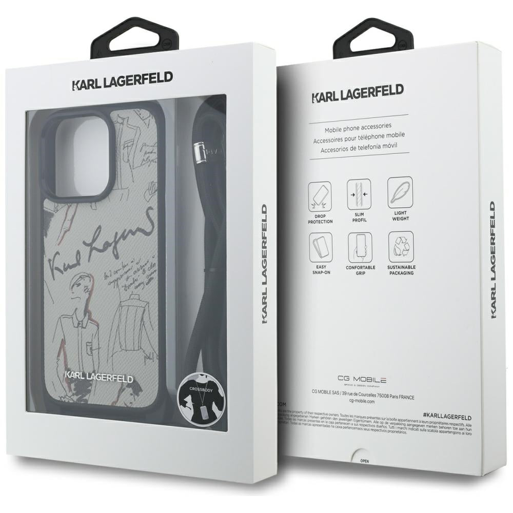 MagSafe Hülle für Apple iPhone 16 Pro Max, Karl Lagerfeld, Saffiano Crossbody, Grau