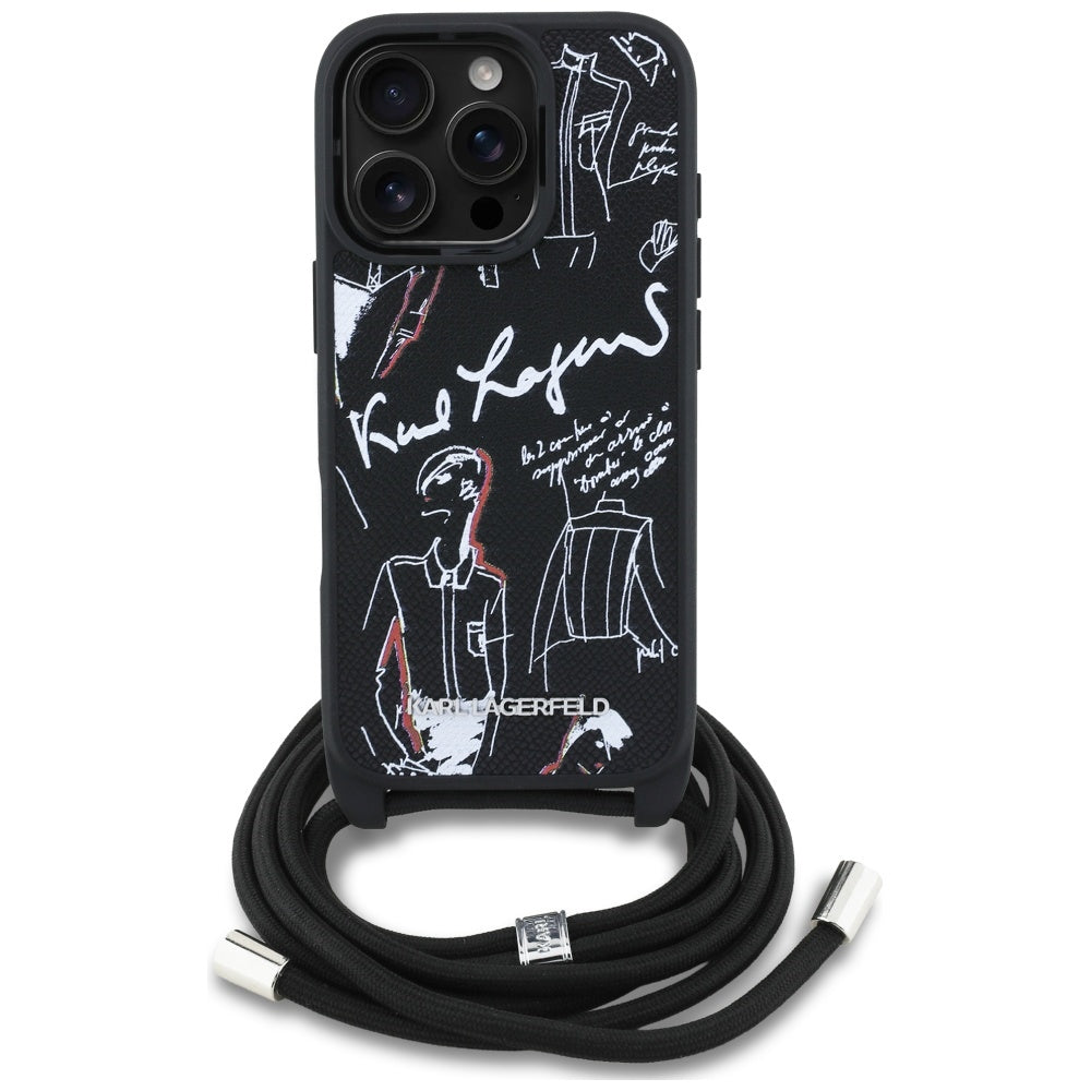 MagSafe Hülle für Apple iPhone 16 Pro Max, Karl Lagerfeld, Saffiano Crossbody, Schwarz