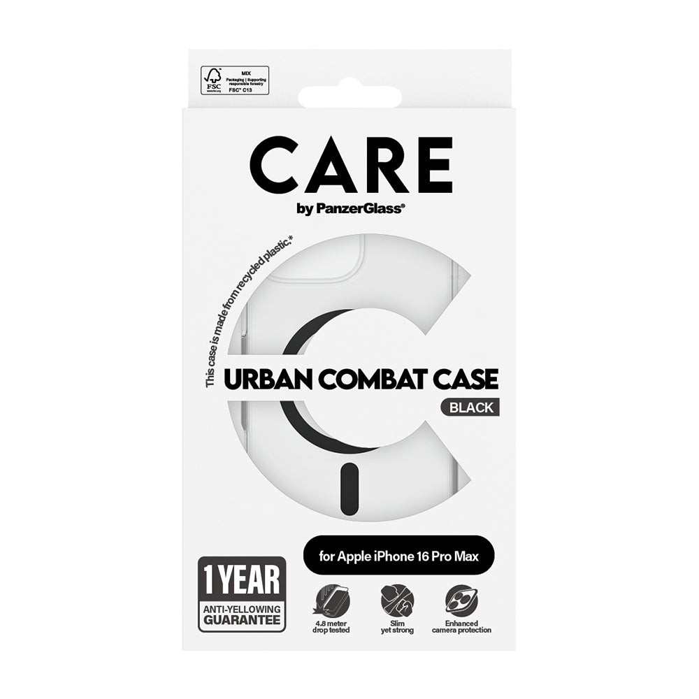 MagSafe Hülle für Apple iPhone 16 Pro, PanzerGlass, Care Urban Combat, Schwarz Transparent