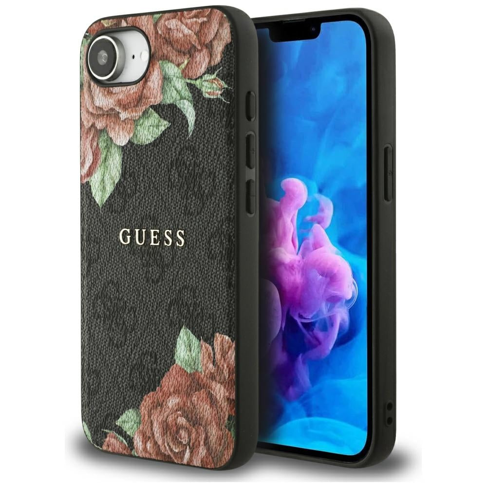 MagSafe Case for Apple iPhone 17e / 16e, Guess, 4G Flowers Print, Black