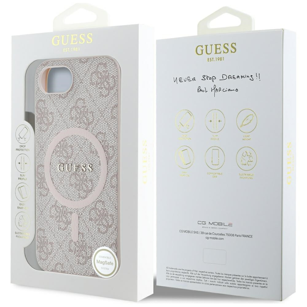 MagSafe Case for Apple iPhone 17e / 16e, Guess, 4G Ring Classic Logo, Pink