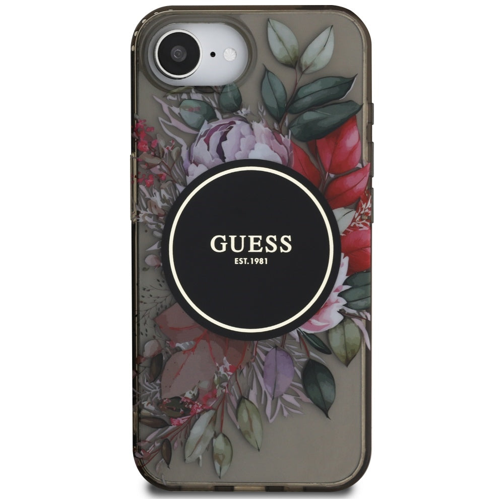 MagSafe Case for Apple iPhone 17e / 16e, Guess, IML Flowers, Black