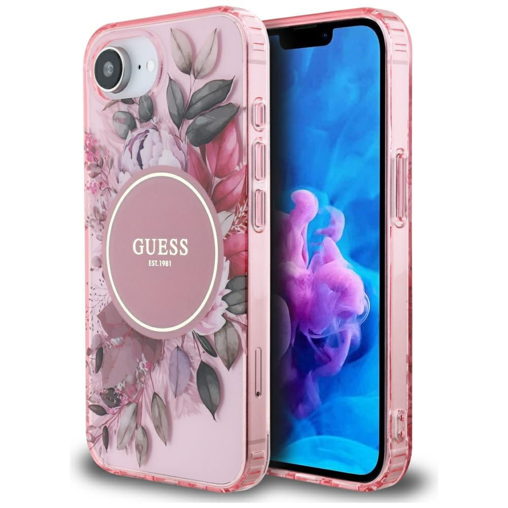 MagSafe Hülle für Apple iPhone 17e / 16e, Guess, IML Flowers, Rosa