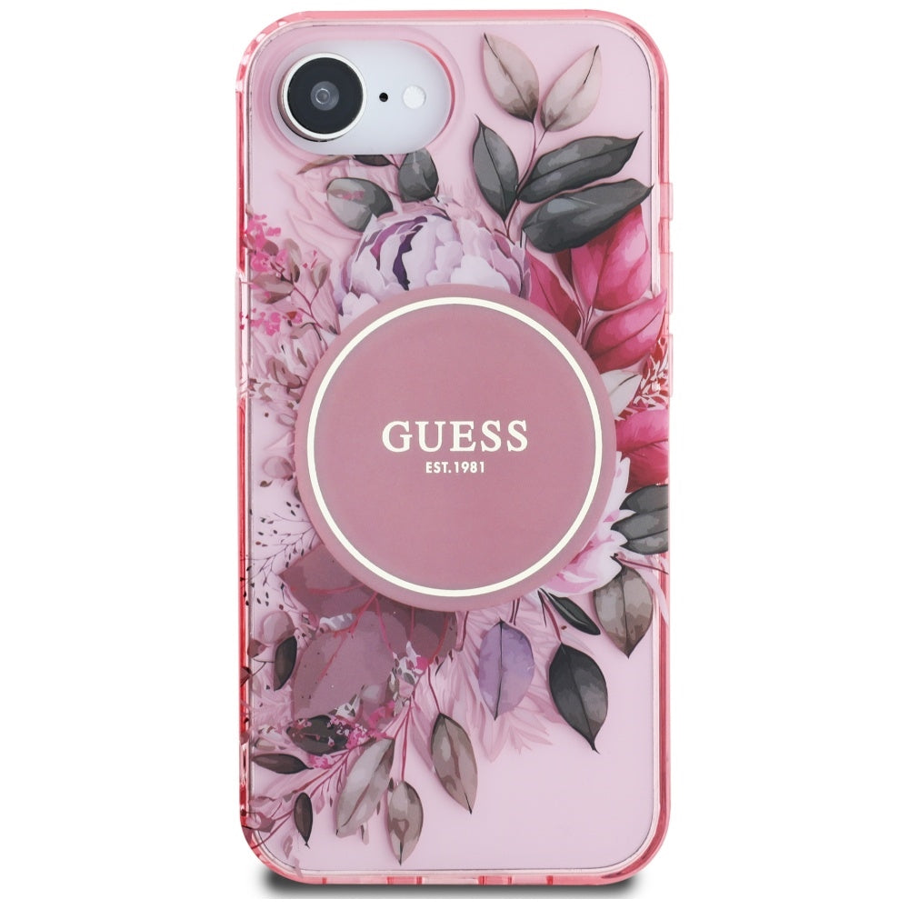 MagSafe Hülle für Apple iPhone 17e / 16e, Guess, IML Flowers, Rosa