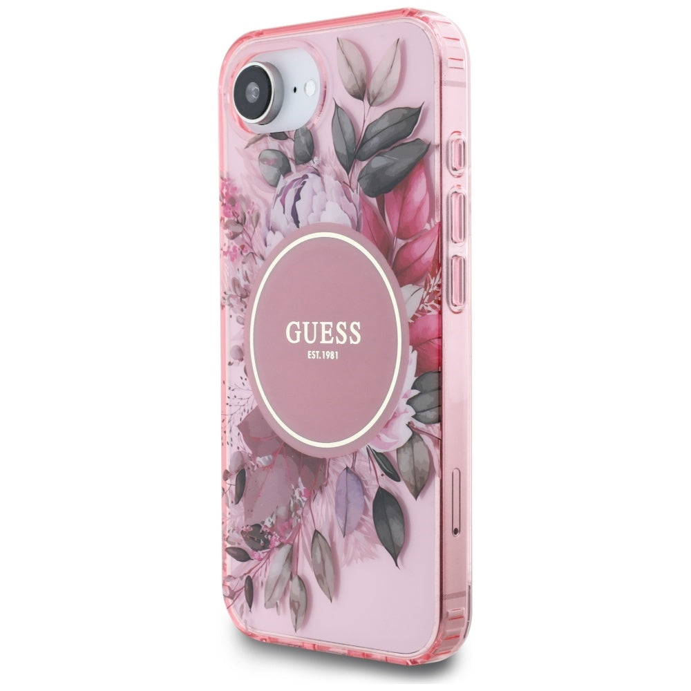 MagSafe Hülle für Apple iPhone 17e / 16e, Guess, IML Flowers, Rosa