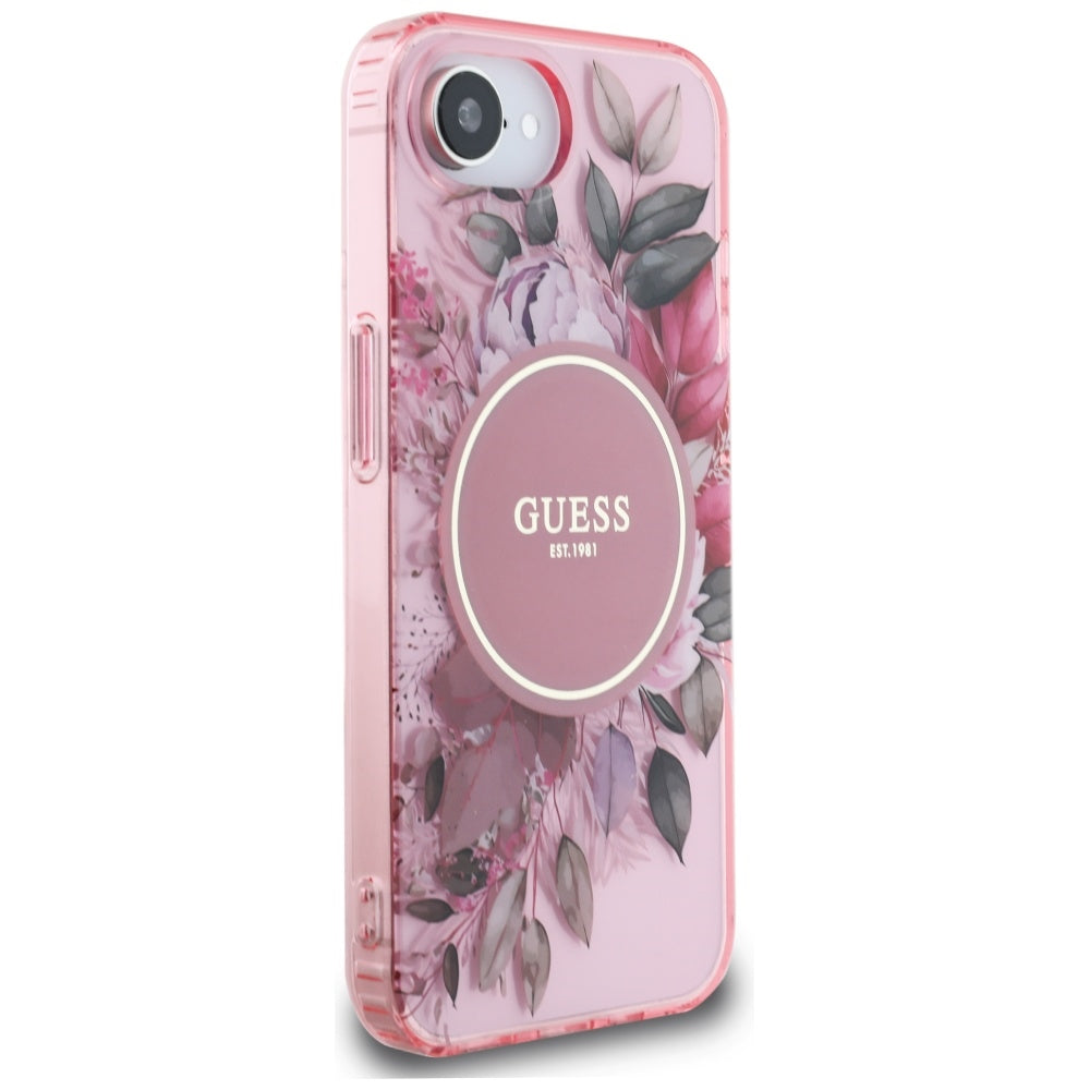 MagSafe Hülle für Apple iPhone 17e / 16e, Guess, IML Flowers, Rosa